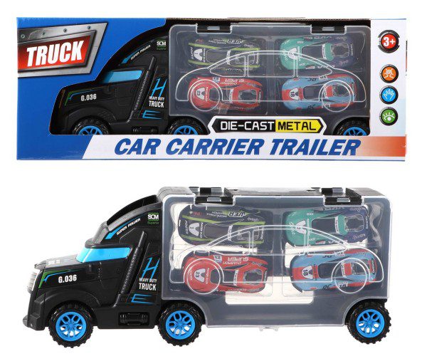 Kamion Auto-Nosač sa Metalnim Autićima – Die-Cast Car Carrier Trailer